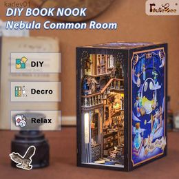 3D Puzzles CUTEBEE DIY Book Nook Miniature Doll House With Touch Light Dust Cover Gift Ideas Bookshelf Insert Toys Gifts Nebula Common Room YQ231222