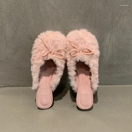 Dress Shoes Slippers Women's Heels Winter Cotton Women Warm Plush Loafers Comfy Curly Sheep Fur Flats Woman