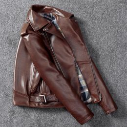 Men's Jackets Guy Heavy Motorcycle First Layer Thick Cowhide Real Leather Clothes Short Amekaji Wear Lapel Jacket Coat