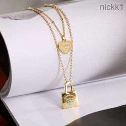 Necklace Titanium Steel t Classic Blue Oil Drop Lock Love Double Layer Necklace for Women 18k Gold Sweet Collar Chain Y846 Y846