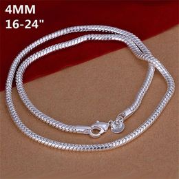 High grade 4MM snake bone necklace Men sterling silver plate necklace N191 brand new fashion 925 silver Chains necklace factory d328K