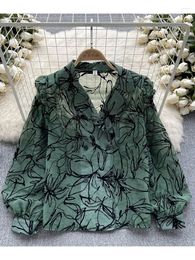 Women's Blouses Women Autumn Shirt French Retro Printed Long Sleeved With Loose And Slimming Design High-end Niche Top D4873