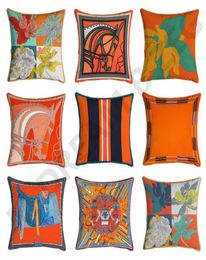 Orange Series Cushion Horses Flowers Print Throw Pillow for Home Chair Sofa Decoration Square Pillow HT1123843007