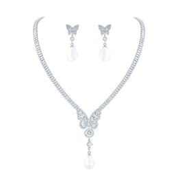 WEIMANJINGDIAN Brand Arrival Cubic Zirconia Butterfly V Shape Necklace and Drop Earring Bridal Jewelry Set 231221