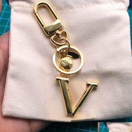 Keychains & Lanyards Classic Luxury Designer Keychain Fashion Letter Shape Pendant Keychains Gold Keys Buckle Mens Womens Ornaments H Dhmg9