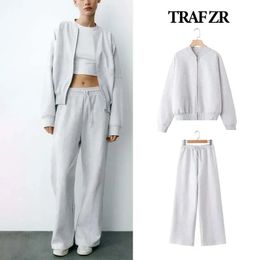 TRAF ZR Zipper Cardigan Sets To Woman 2024 Tracksuit Suits Fall Outfits Women Sets Baggy Pants Clothing Long Sleeve Sportswear 231221