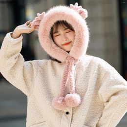 Berets Korean Cute Sweet Bomber Hats For Women Soft Protection Ear Hat Female Warm Plus Velvet Thicken Outdoor Thermal Lei Feng