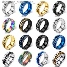 Band Rings Titanium Steel Rotatable Chain Rings Men Women Stress Ring For Anxiety Couple Jewellery 8mm Corkscrew Rings Multifunctional GiftL231222