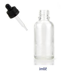 Factory Price Round Clear Glass Dropper Bottles 50ml Essential Oil Glass Vial With Childproof Dropper Cap Okfvc