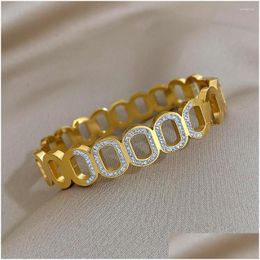 Chain Link Bracelets Dodohao 316L Stainless Steel Inlay Rhinestone Hollow Oval Bracelet Bangle For Women Charm Wrist Waterproof Jewel Dhj9F