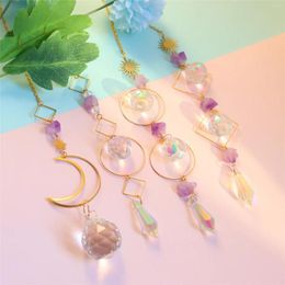 Garden Decorations 4/10PCS Suncatcher Hanging Crystal Amethyst Catcher Pendants Wind Chimes Rainbow Prism Window Drop Bell Christmas Tree