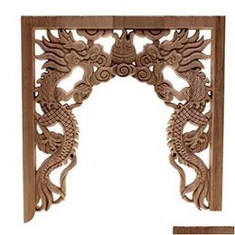 Novelty Items Chinese Niches Double Dragon Play Bead Floral Wood Carved Corner Applique Wooden Carving Decal Furniture Decor Crafts D Dhhkg