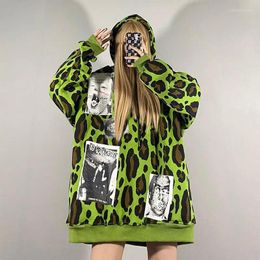 Women's Hoodies American Retro Leopard Print Velvet Sweatshirt For Women Oversize Street Hip Hop Hooded Top Winter K Clothes Hoodie Y2k