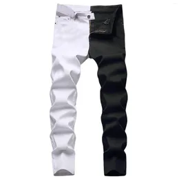 Men's Jeans 2024 Fashionable Straight Leg Elastic Slim Fit Skinny Color Block Men Trousers Casual Hip Hop Denim Pants