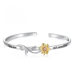 Bangle TKJ 925 Sterling Silver Inlaid CZ Sunflower Adjustable Bracelet Women's Jewellery Gifts For Women Girls