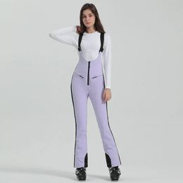 Women Ski Pant High Waist Elastic Snowboard Strap Windproof Waterproof Winter Trouser Zipper Thicken Thermal for Sport Wear 231221