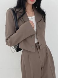 Two Piece Set Outifits Cropped Blazer 2023 Fall Office Lady Pants Sets Long Sleeve Fashion Coat Black High Waisted 231221