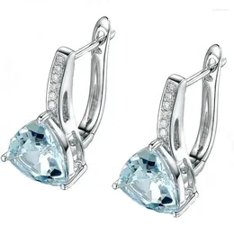 Stud Earrings Trend Shining Light Blue Zircon For Women Elegant Fashion Geometric Topaz Female Party Jewellery Gifts