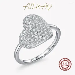 Cluster Rings Ailmay Fashion Real 925 Sterling Silver Clean Zircon Romantic Heart Finger For Women Wedding Engagement Statement Jewellery