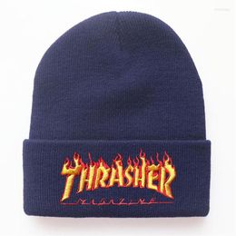 Berets Hat Beanies Fashion Flame Thrash Letter Embroidery Knitted Men And Women Winter Wool Cold321L