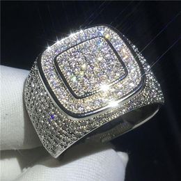 Luxury Male Hiphop ring 925 Sterling silver Pave 5A Cz Stone Statement wedding band rings for Men Rock Party Jewelry2371