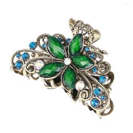 Hair Clips Vintage Colorful Crystal Big Flower Hairpin Claw For Women Clamp Clip Jewelry Accessories