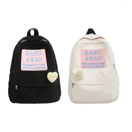 School Bags Double Strap Shoulder Bag For Girl Student Teen Large Capacity Corduroy Backpack Rucksack With Letter Pattern