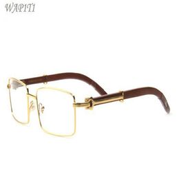 new arrival wood sunglasses for men fashion buffalo horn glasses gold metal frame clear lenses buffalo sunglasses come with box221S