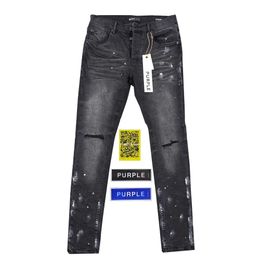 Men's Jeans Purple Brand Classic Low Rise Skinny Men Jean Black Resin Knee Slit Stretch Denim Jeans J231222