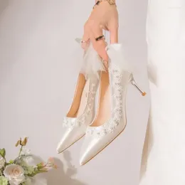 Dress Shoes Elegant Women Pumps Design Appliques Women's Party Bride Wedding High Heels Stilettos High-heeled Silk