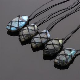 Pendant Necklaces Dragons Heart Labradorite Necklace Natural Stone Wrap Braid Yoga Macrame Men Women Jewelry310t