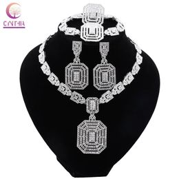 CYNTHIA Silver Plated Jewellery Sets For Women Necklace Earrings Bracelet Ring Dubai African Indian Bridal Accessory 231221