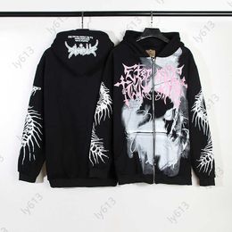 Kanyes Hoodies Designer Sweatshirt Men Hoody Europe And The United States High Street Tide Super Fire Retro Dinosaur Bone Print Zipper Jacket Mens Hoodie