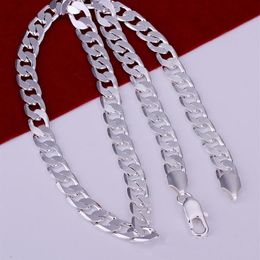 925 Sterling Silver plated 8mm 16'' 18'' 20 22'' 24'' Flat Chain Necklace Mens N2517