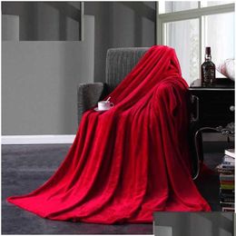 Blankets Red Flannel Blanket Soft Throw On Sofa Bed Plane Travel Plaids Adt Home Textile Solid Colour Drop Delivery Garden Textiles Dhlbq