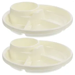 Dinnerware Sets 2Pcs Divided Plastic Dinner Plate On Diet Dining Home Tableware White