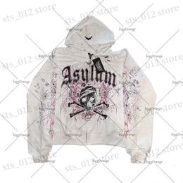 Men's Hoodies Sweatshirts Gothic Punk Skull High Street Hip-Hop Oversized Zip-up Sweatshirt Women Y2K Retro Harajuku Loose Trendy Zipper Hoodie Women T231222