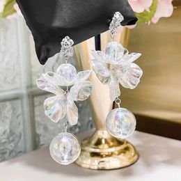 Stud Earrings Fashion Transparent Flower Crystal Ball Ear Clip With No Holes Dreamy Fresh And Sweet Sen Series Wholesale