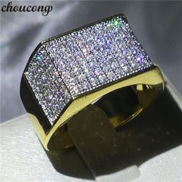 choucong Fashion Hiphop Rock Band Rings For men Pave setting 119pcs Diamond cz Yellow Gold Filled 925 Silver male Wedding ring275P