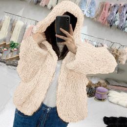 Women's Jackets Thickened Warm Fleece Hooded Coat Loose Plush Long Sleeve Jacket Plus Size Casual Outerwear Woman Clothing