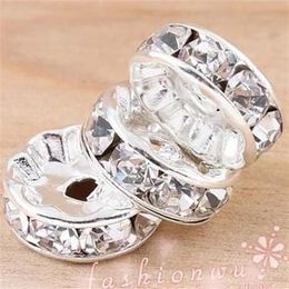 200pcs lot Silver Plated Rhinestone Crystal Round Beads Spacers Beads 10mm 8mm 12mm Loose Beads Crystal163P