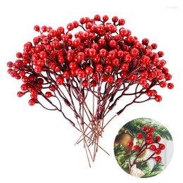 Decorative Flowers 5pcs Artificial Berries Branch Christmas Simulation Red Berry Bouquet Plant For Home Vase Decor Xmas Tree Ornament Year