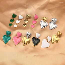 Stud Earrings Fashion Pink White Black Enamel Love Hearts Stainless Steel Earring For Women Jewellery Gift