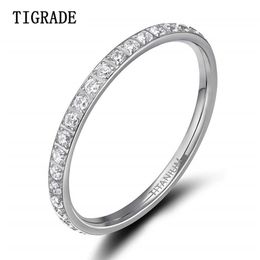 TIGRADE 2mm Women Ring Cubic Zirconia Anniversary Wedding Engagement Band Size 4 to 13 bagues pour femme 2107012761