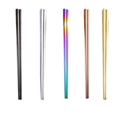 304 Stainless Steel Chopsticks Square Anti Scalding Titanium Plating Gold Rainbow Black Metal Chopstick3903606