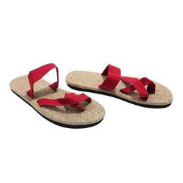 Flops Summer Couples Soled Shoes Straw Flax Linen Lover Men Women Unisex Beach Slipper Herringbone Toe Sandals Home Slipper