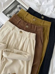 ZOKI High Waist Women Retro Corduroy Pants Fall Straight Causal Full Length Trousers Vintage Coffee Pockets All Match Pants 231221