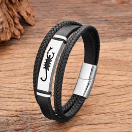 Charm Bracelets Punk Leather Bracelet For Men And Women High Quality Hollow Scorpion Animal Stainless Steel Luxury Jewellery Boyfriend Gift