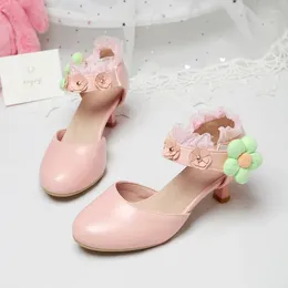 Dress Shoes Kitten Heel Decal Cute Sweet Student Lace Side Cut Out Summer Lolita Style Girls' Sandals Beautiful Princess