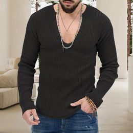 Men's Sweaters Men Cotton Blend Sweater Long Sleeve Deep V Neck Knit With Ribbed Sleeves Slim For Fall Male